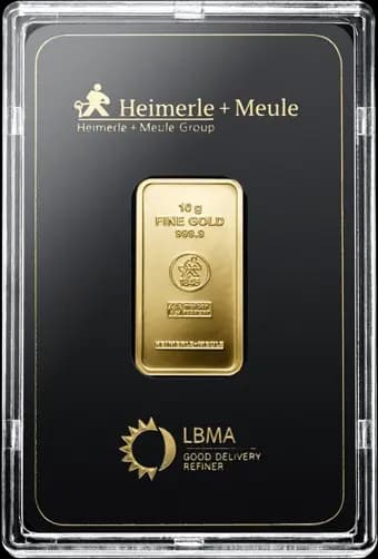 10 g Goldbarren Heimerle und Meule geprägt
