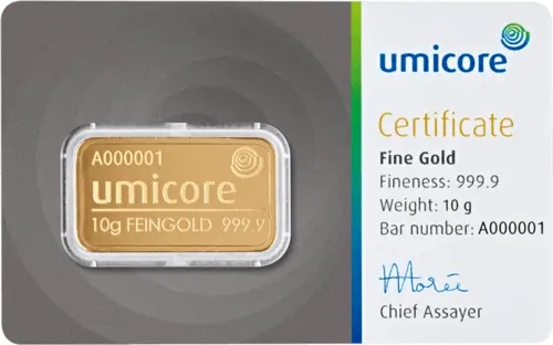 10 g Goldbarren Umicore