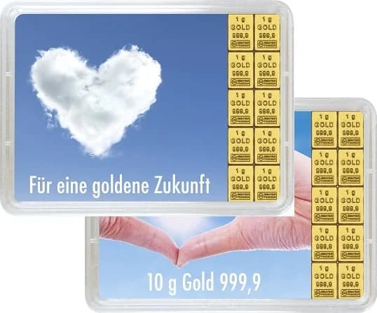 10 x 1 g Gold Geschenkkarte Für eine goldene Zukunft