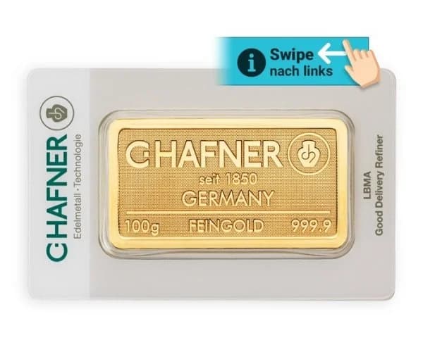 100 g Goldbarren C. Hafner geprägt