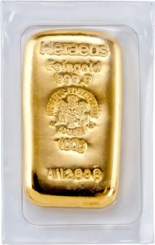 100 g Goldbarren Heraeus gegossen