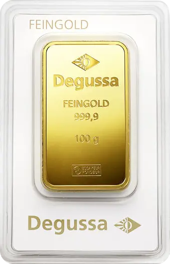 100 g Goldbarren Degussa geprägt