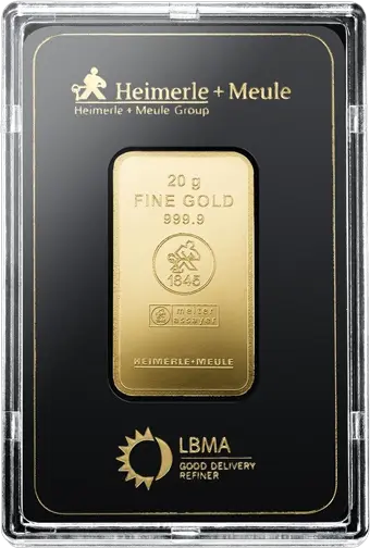 20 g Goldbarren Heimerle und Meule geprägt