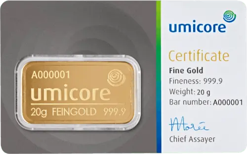 20 g Goldbarren Umicore