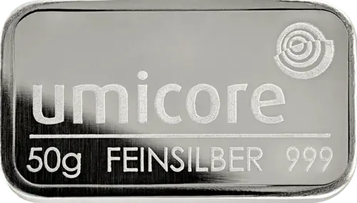 50 g Silberbarren Umicore geprägt