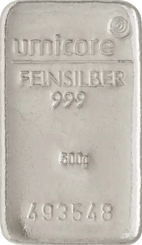 500 g Silberbarren Umicore gegossen
