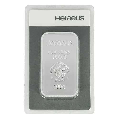 100 g Silberbarren Heraeus geprägt