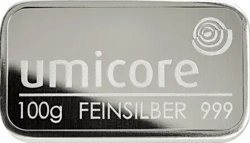 100 g Silberbarren Umicore geprägt